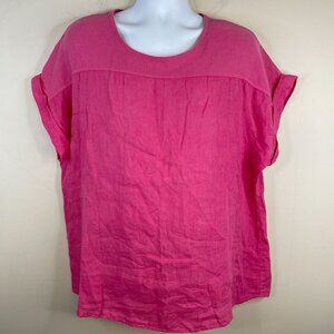 Bellambra Womens ITALIAN LINEN Tunic Top 1X Hot Pink Lagenlook Pullover BEACHY